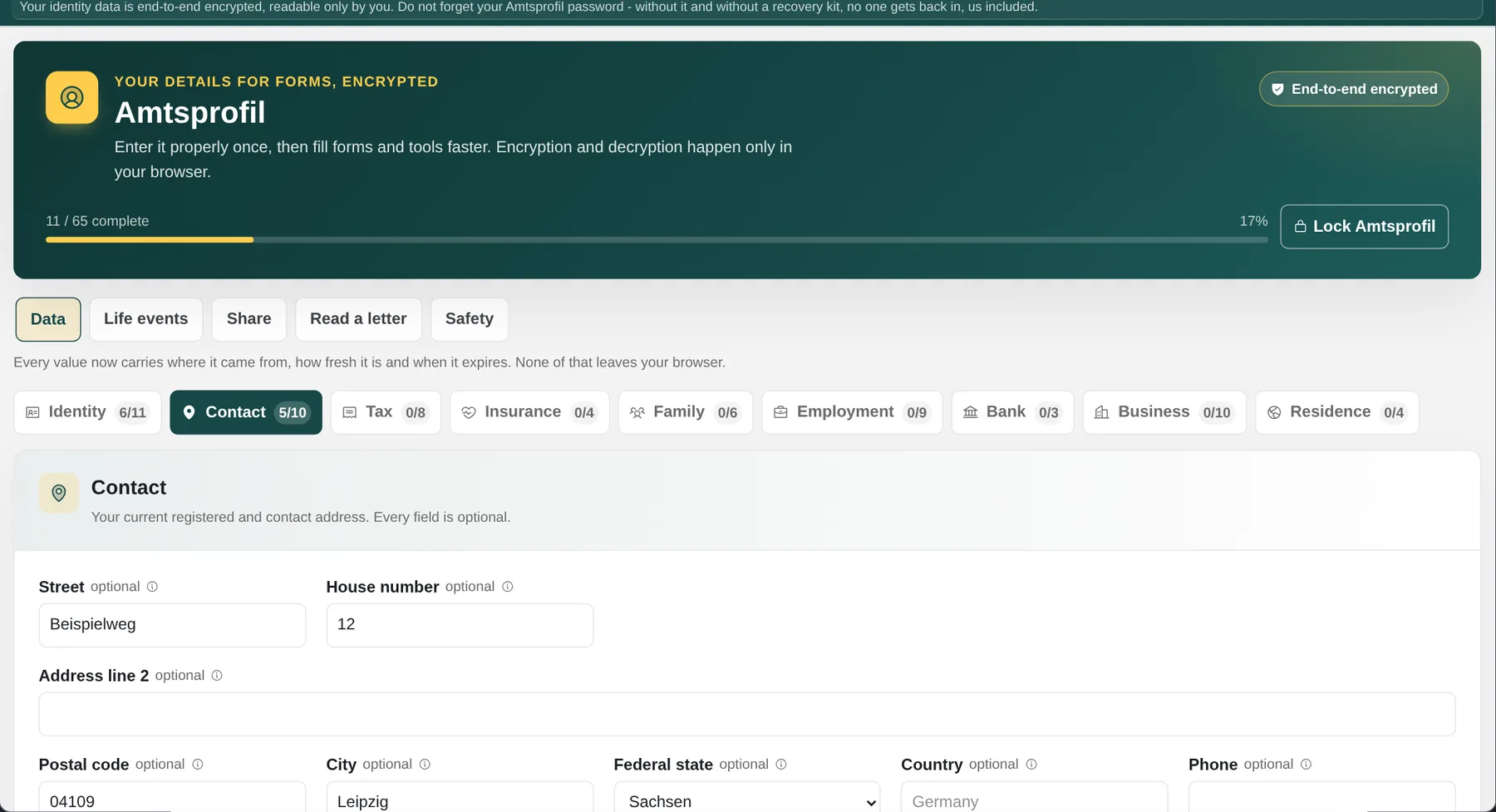 Amtsprofil: Organise details. One address. Not ten different notes.