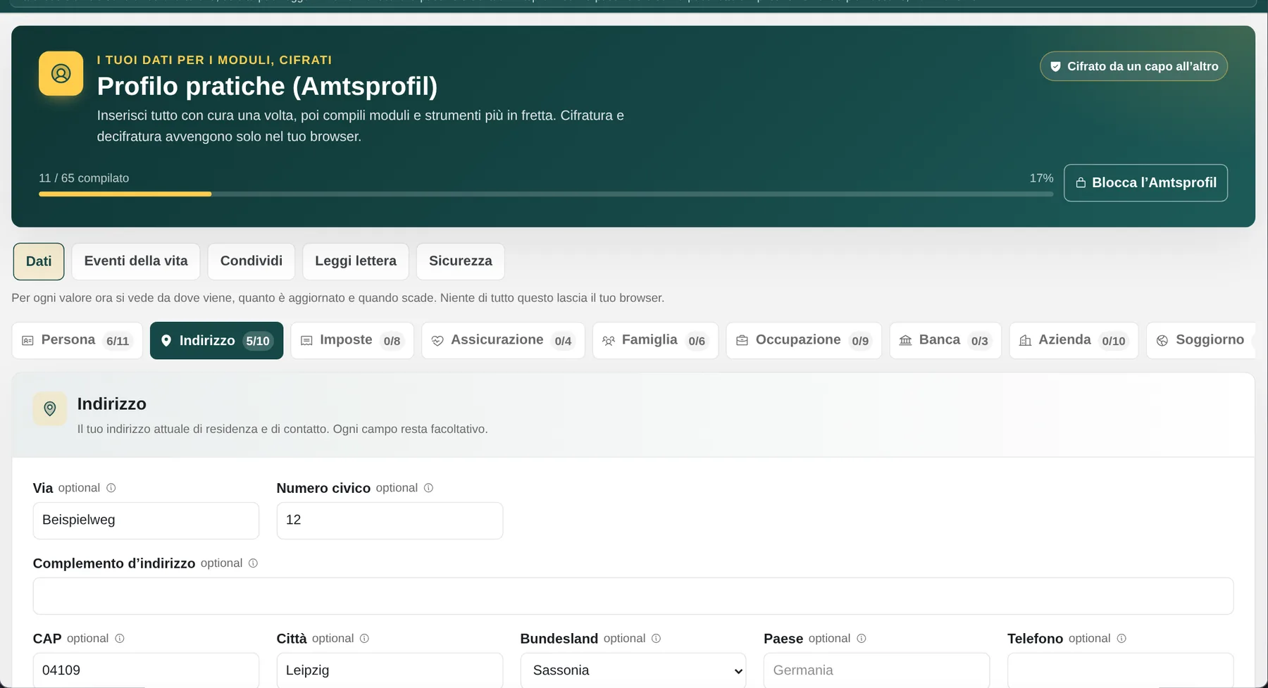 Amtsprofil: Metti in ordine i dati. Un indirizzo. Non dieci foglietti diversi.