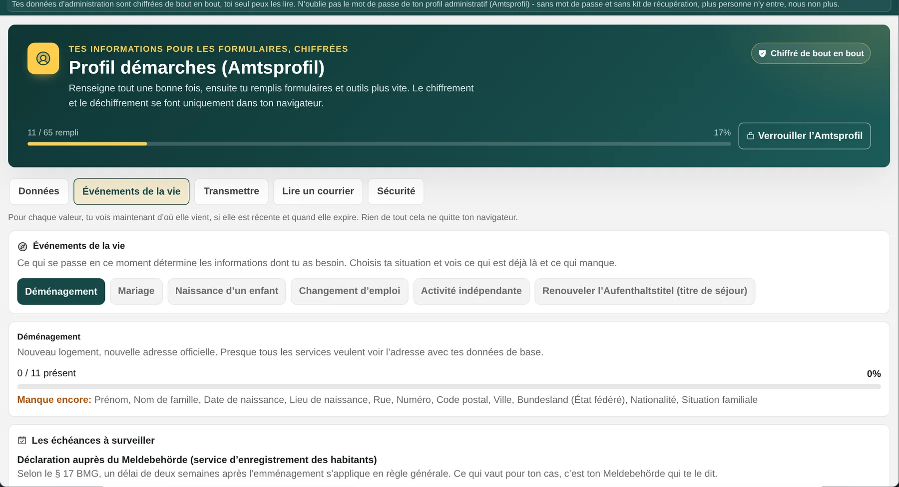 Amtsprofil: Voir les prochaines étapes. Un déménagement. Beaucoup d'informations. Un point de départ commun.